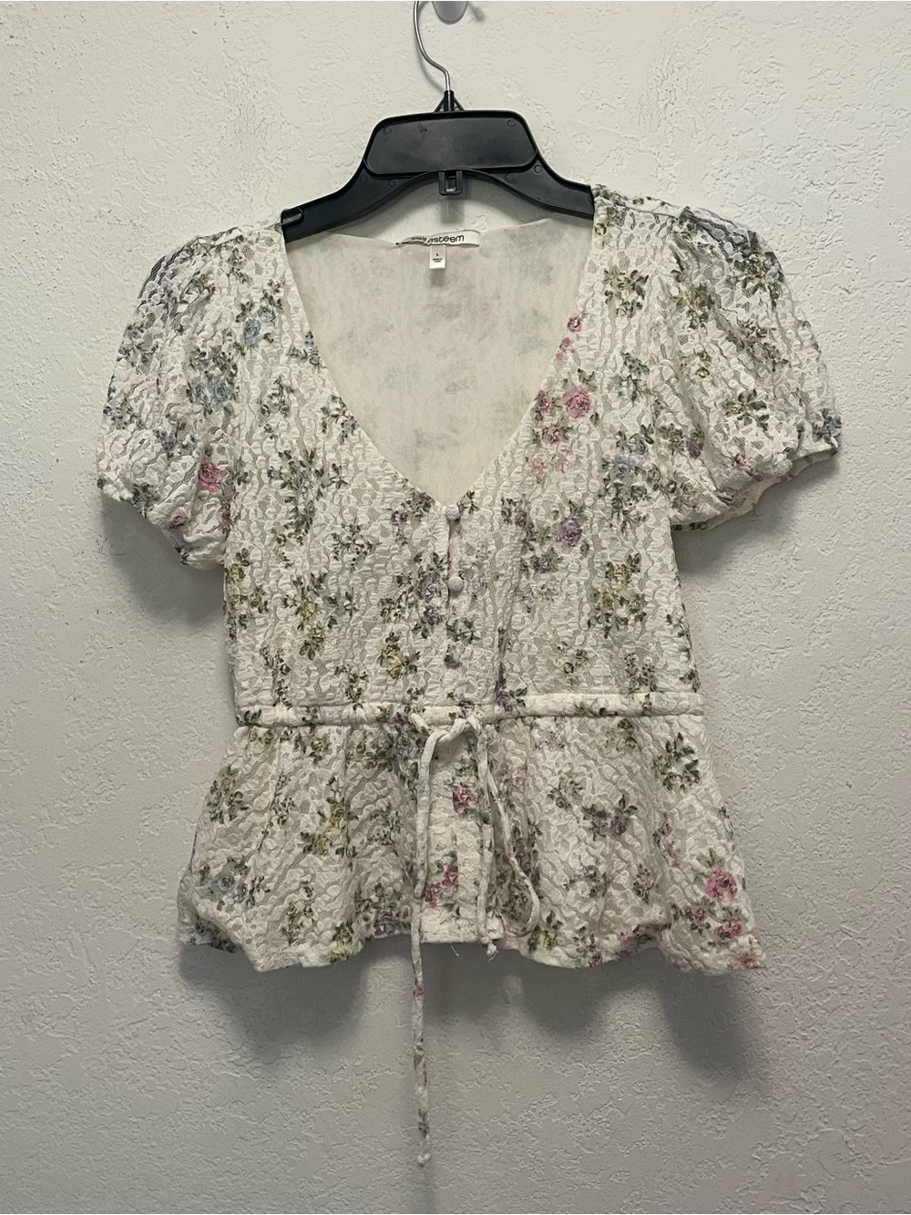 Self Esteem Y2K Top V-Neck Cottage Soft Girl Shirt Floral Blouse Women’s L